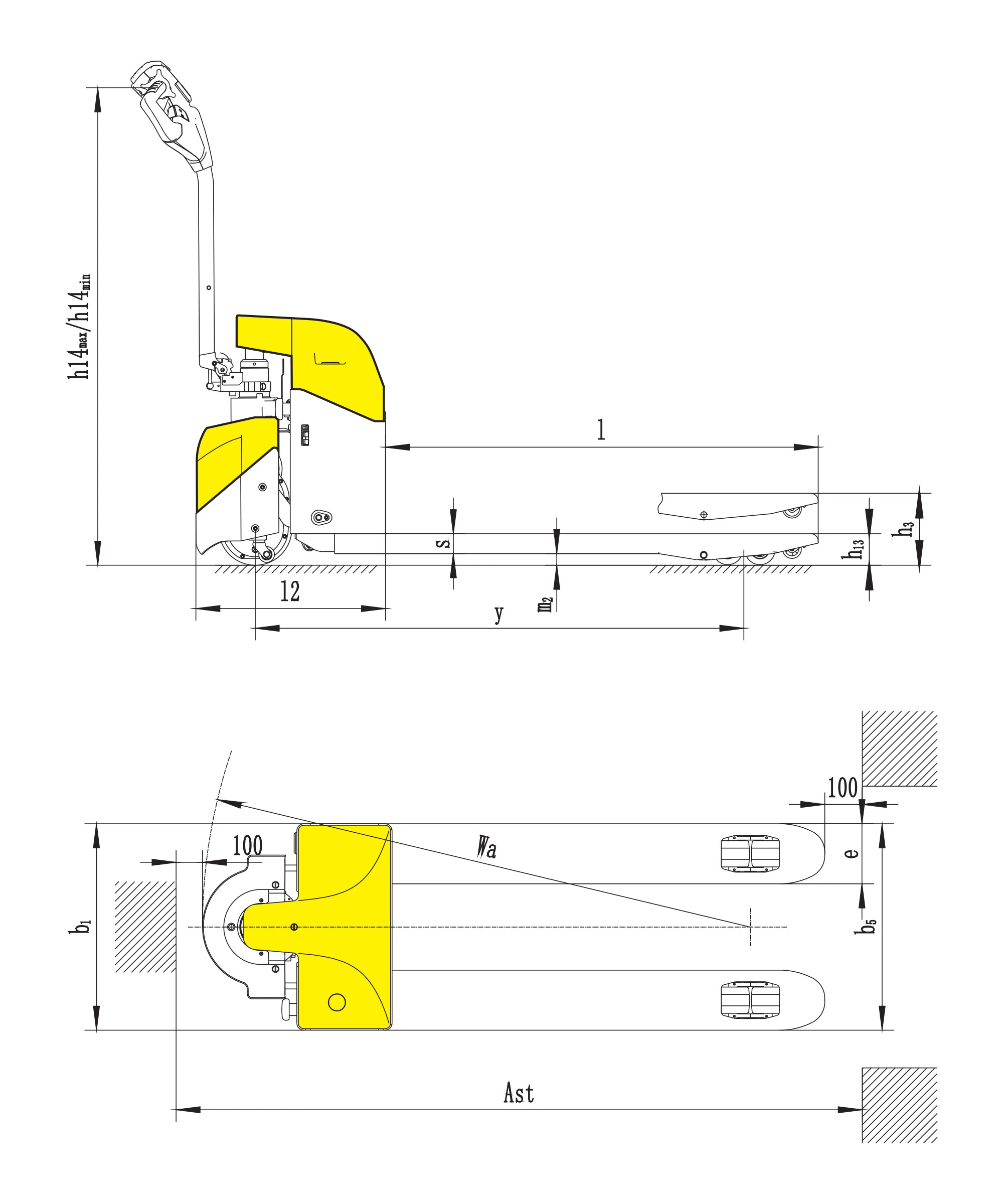 Porta-paletes elétrico compacto EPV15H, EPV18H e EPV20H para armazém