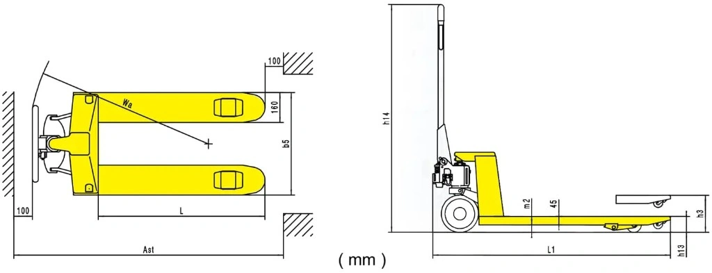 Dimensões do porta-paletes manual clássico RPV2500CT/RPV3000CT