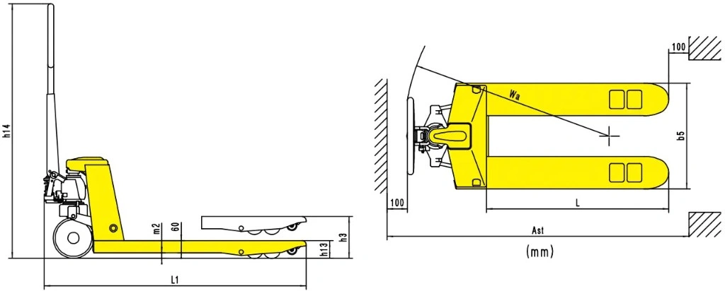 Dimensões do porta-paletes manual para serviço pesado RPV5000HD de 5000 kg