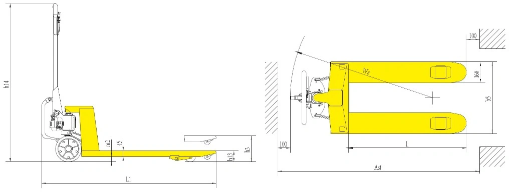 Dimensões do porta-paletes com assistência mecânica RPVM2500