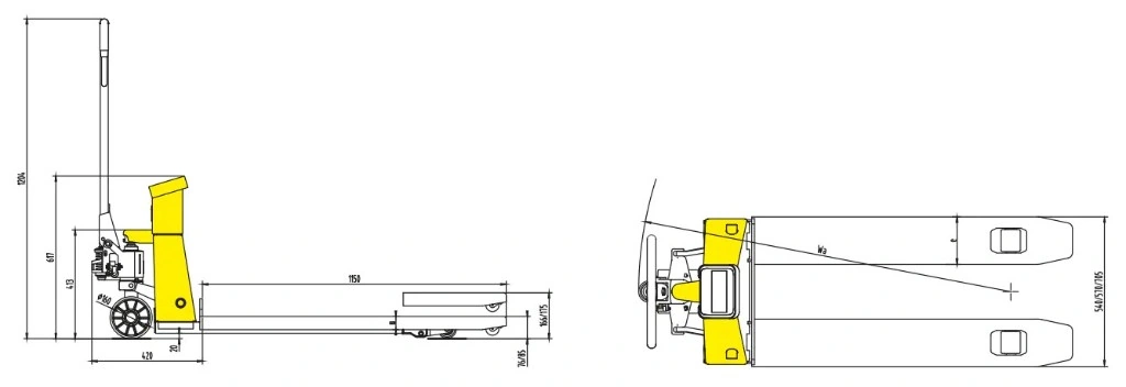 Dimensões do porta-paletes com balança RPVV2500 de 2500 kg