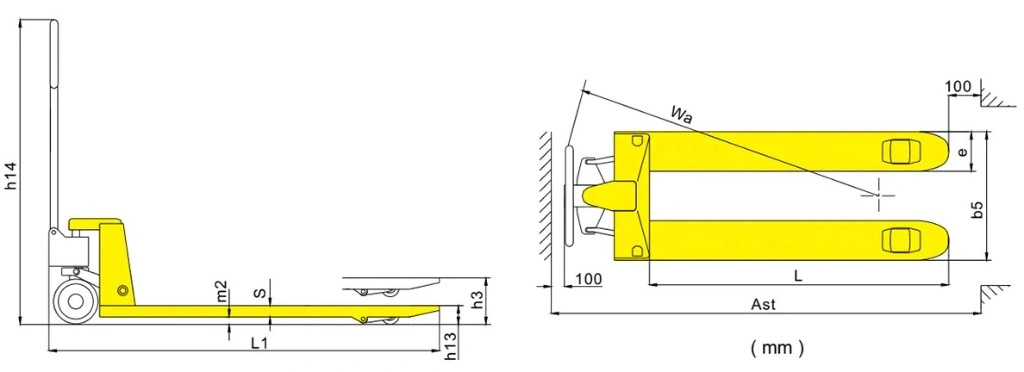Dimensões do porta-paletes manual standard RPV2500STD/RPV3000STD