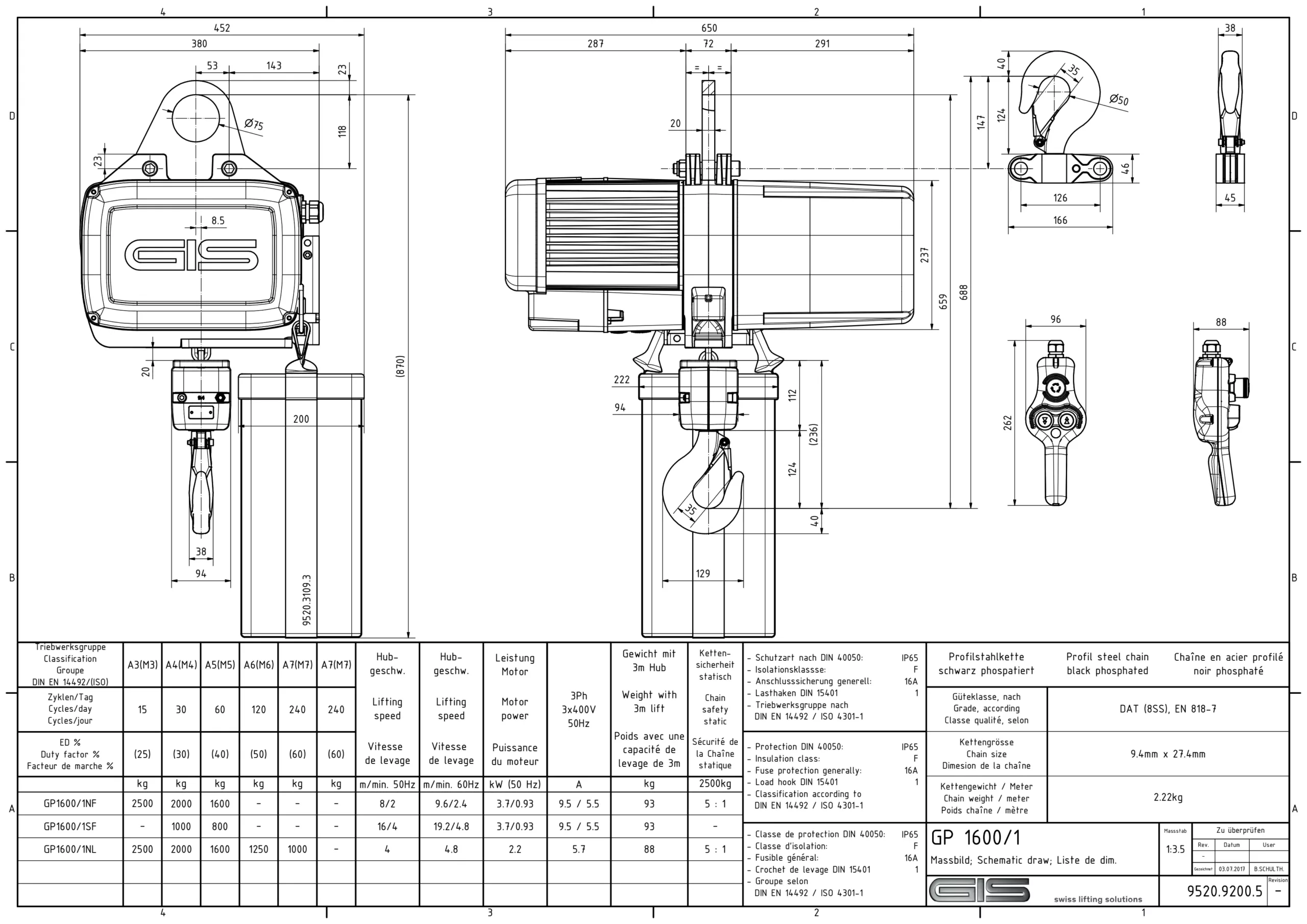 Vista industrial do diferencial elétrico de corrente GIS GP1600