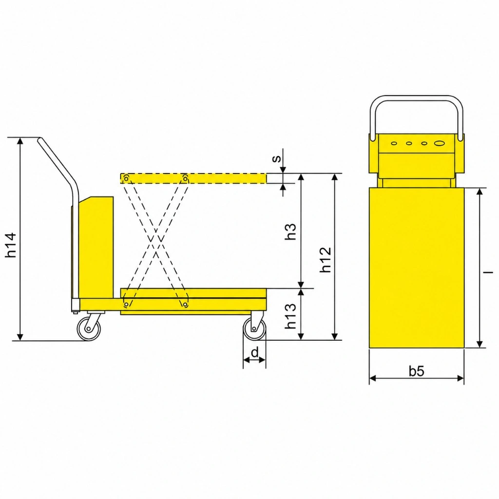 Dimensões da mesa elevatória móvel semielétrica PMPS500 de 500 kg