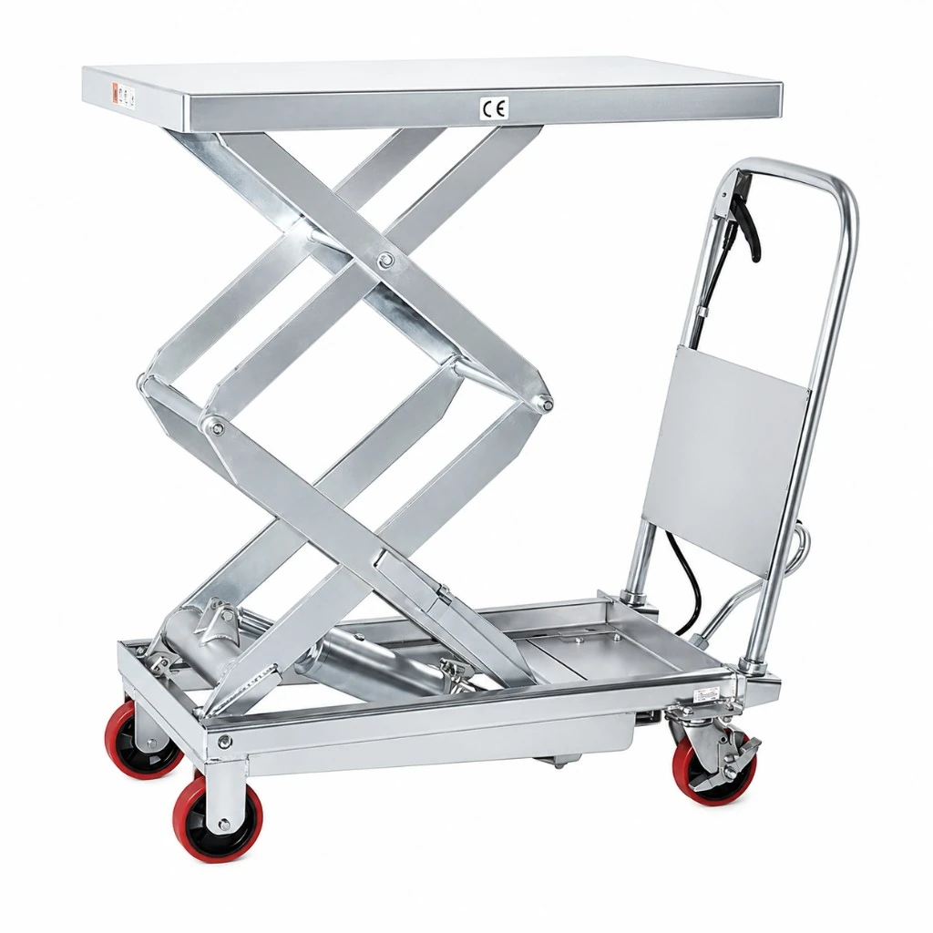 Mesa elevatória móvel de tesoura dupla em aço inoxidável (MPS350DS) 350 kg