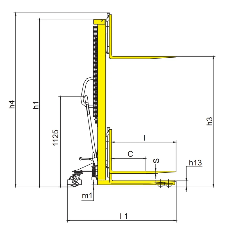 Empilhador manual RVV-DSV com garfos forjados ajustáveis