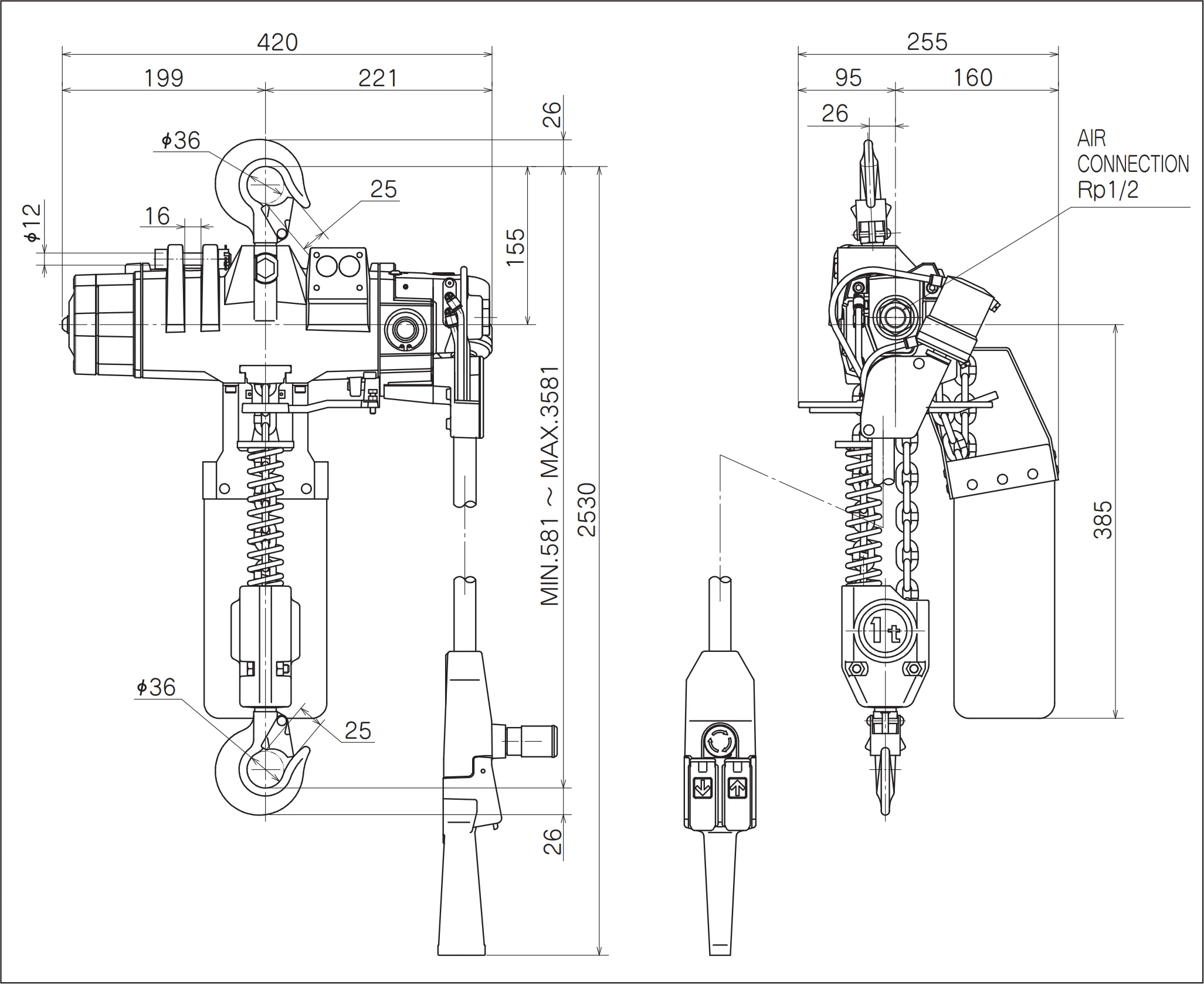 Diferencial pneumático ENDO EHV para cargas de 250 a 1000 kg