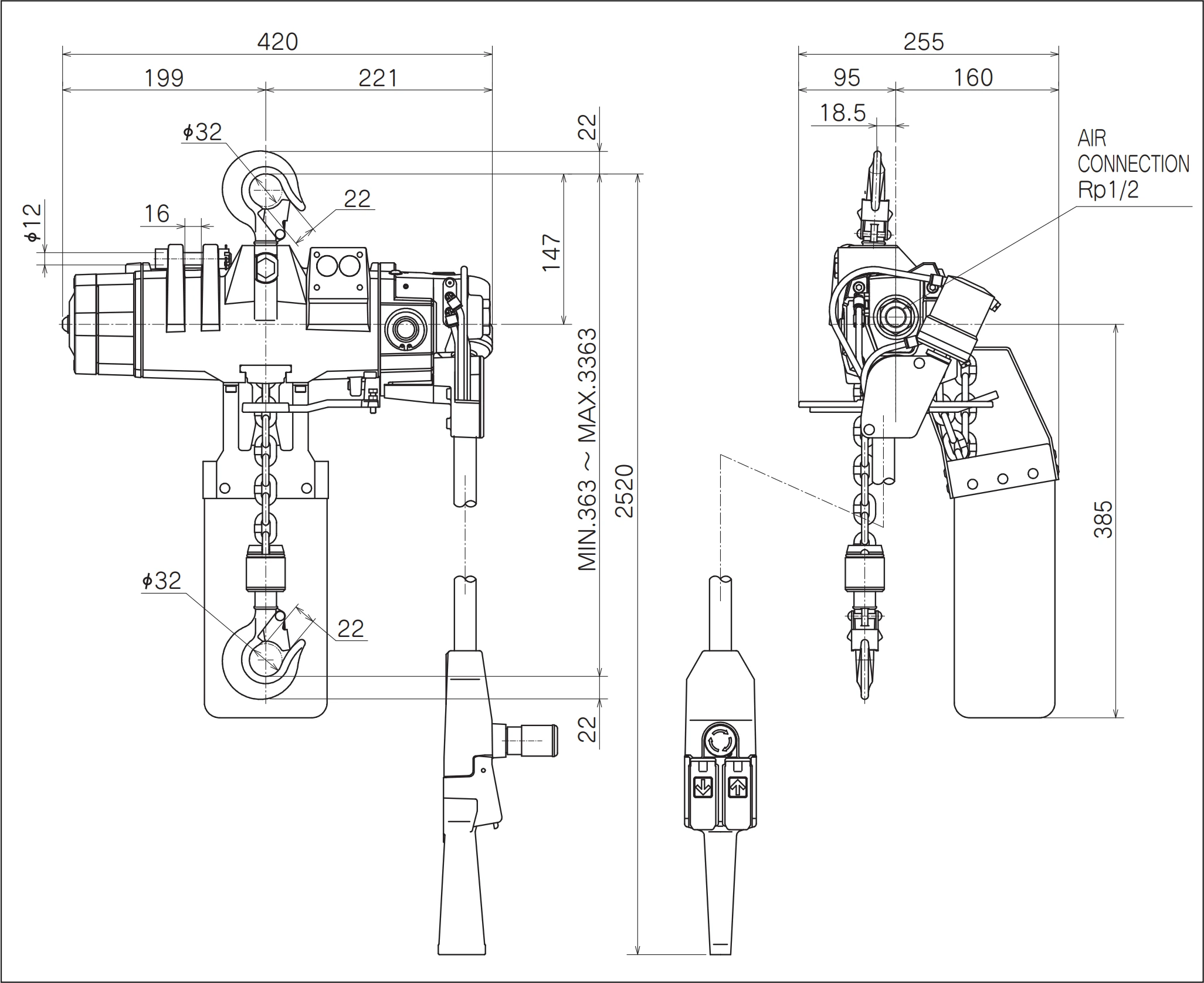 Diferencial pneumático de corrente compacto ENDO ATEX EHV