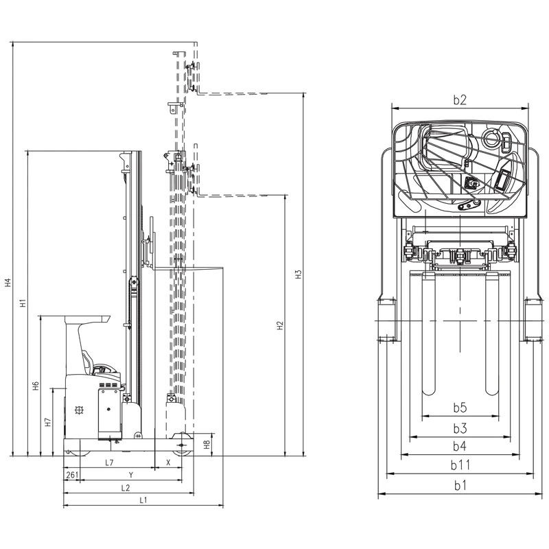 Chassis largo do empilhador retrátil elétrico REV20VP