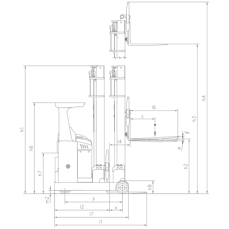 Empilhador retrátil REV16 com altura de elevação até 9500 mm